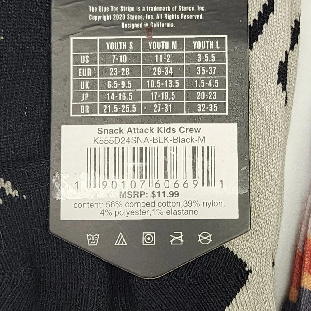 Stance Kids Casual‎ Crew Socks Tiger Floral Print Mid Cushion Youth M Pack of 3